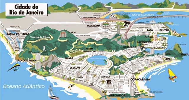 Mapa da zona sul do Rio de Janeiro